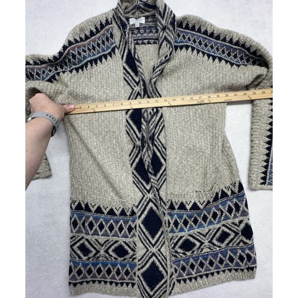Lucky Brand Cardigan Sweater Womens Medium Beige Tribal Southwestern Open Front - Picture 4 of 8